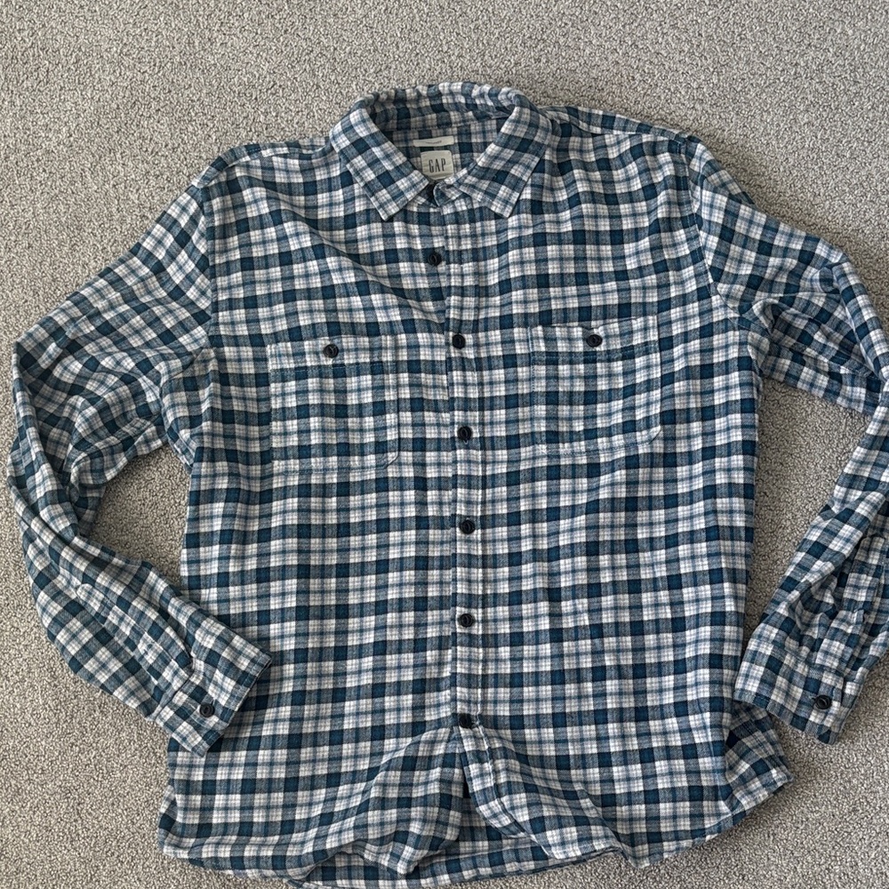 GAP Blue and White Plaid Shirt